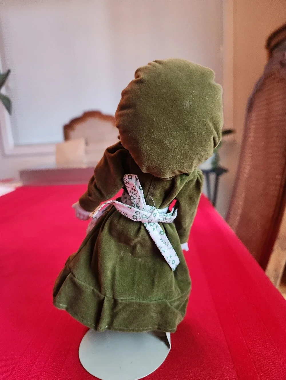 Source Unknown Olive Green Fabric & Porcelain Bonnet Doll